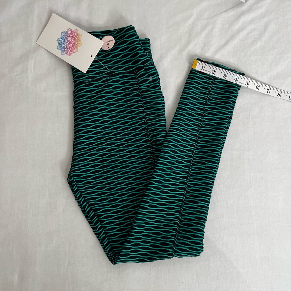 Bella Movement Slimming Leggings w/Side Pockets ~ Green/Black ~Size Medium - Picture 2 of 6